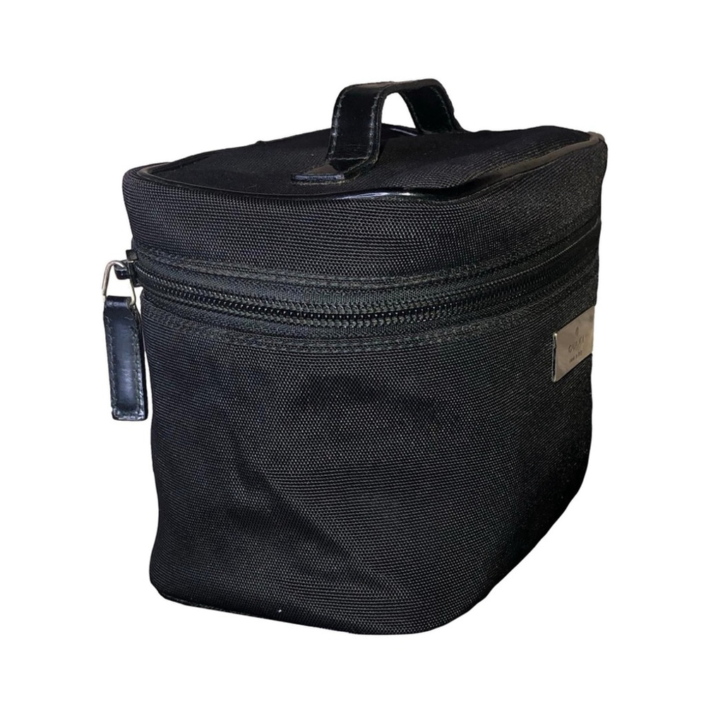Men GUCCI Black Nylon Toiletry Case Shaving Bag with Leather Top Handle NWOT - Picture 4 of 17